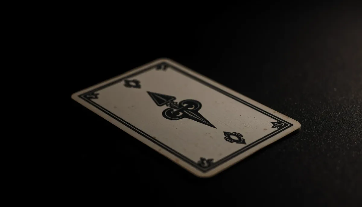 Carte de tarot à l'envers posée sur une surface sombre, éclairage tamisé.