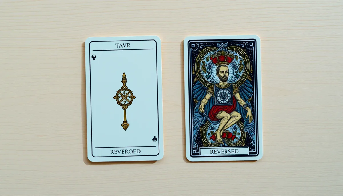 Deux cartes de Tarot côte à côte, l'une à l'endroit et l'autre à l'envers, illustrant les deux lectures de l'Arcane sans nom