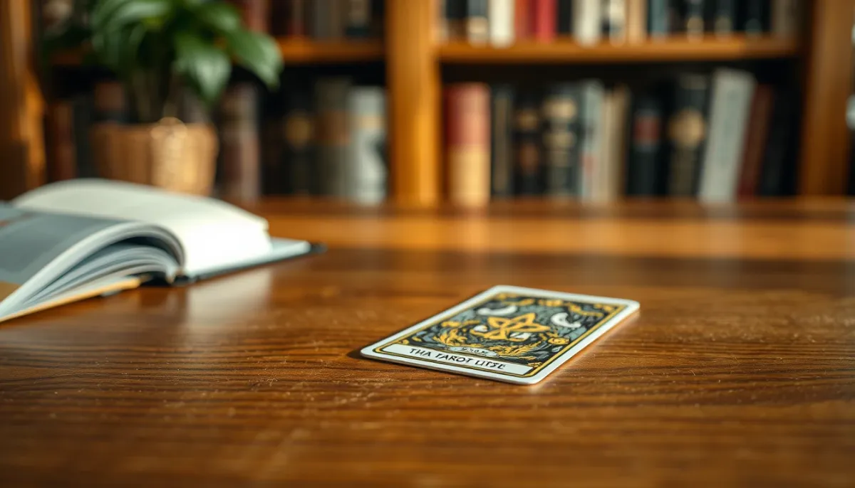Carte de tarot posée sur une surface en bois