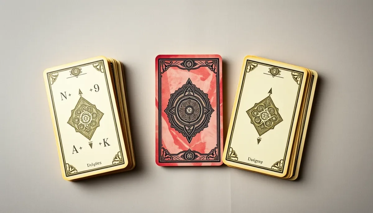 Trois jeux d'oracles différents côte à côte pour comparaison, éclairage de studio