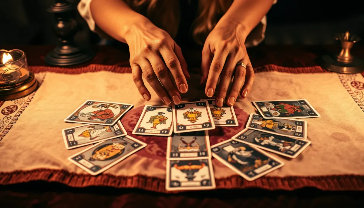 Tirage de cartes de tarot en cours pour une question amoureuse