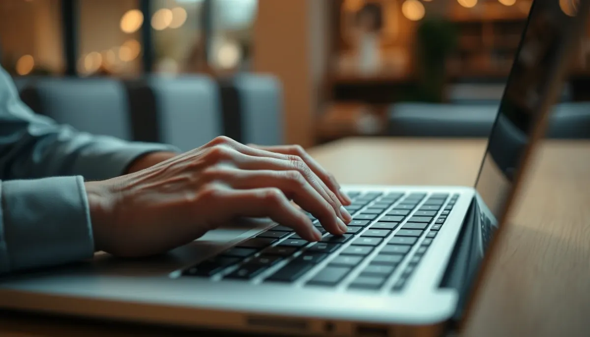 Personne rédigeant une demande de voyance par écrit sur ordinateur
