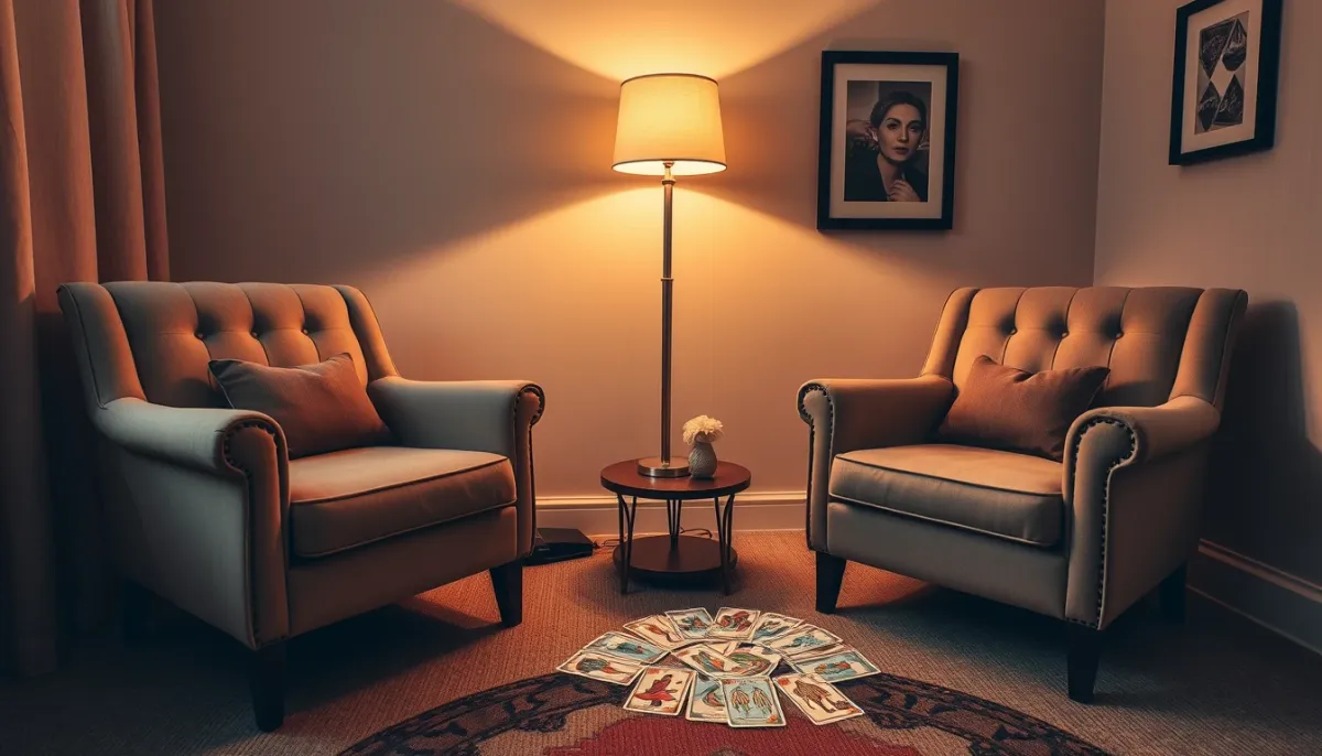 Salle de consultation de voyance confortable avec fauteuils