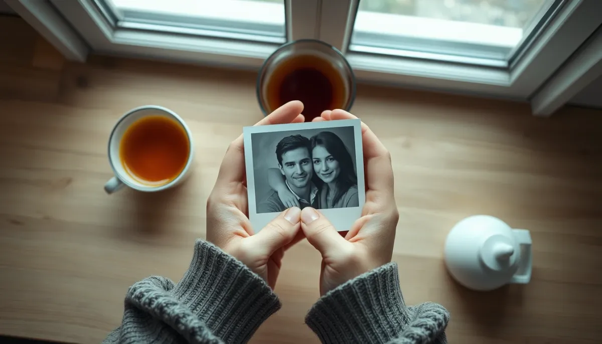 Mains tenant une photo souvenir d'un proche, symbolisant le deuil et le besoin de réconfort