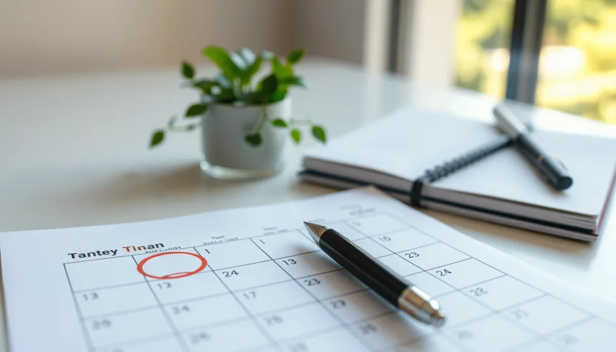 Calendrier avec des dates entourées, illustrant le délai à respecter avant une consultation de voyance après un deuil