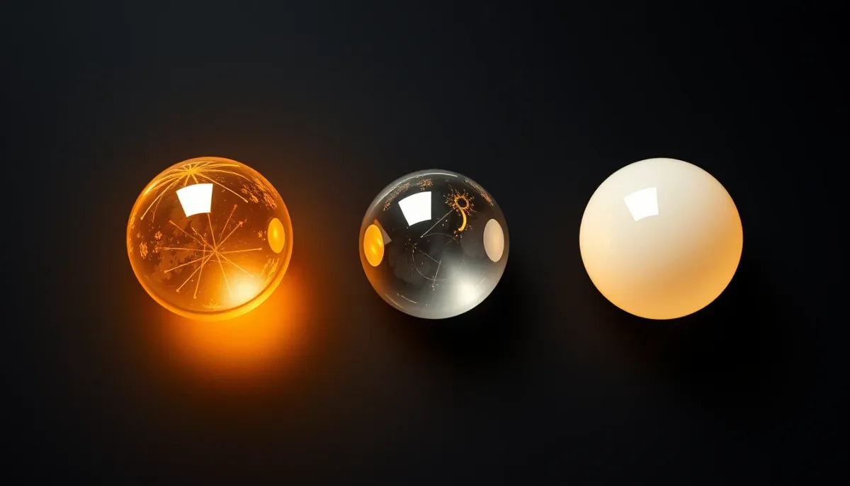 Trois sphères lumineuses représentant le Soleil, la Lune et l'ascendant